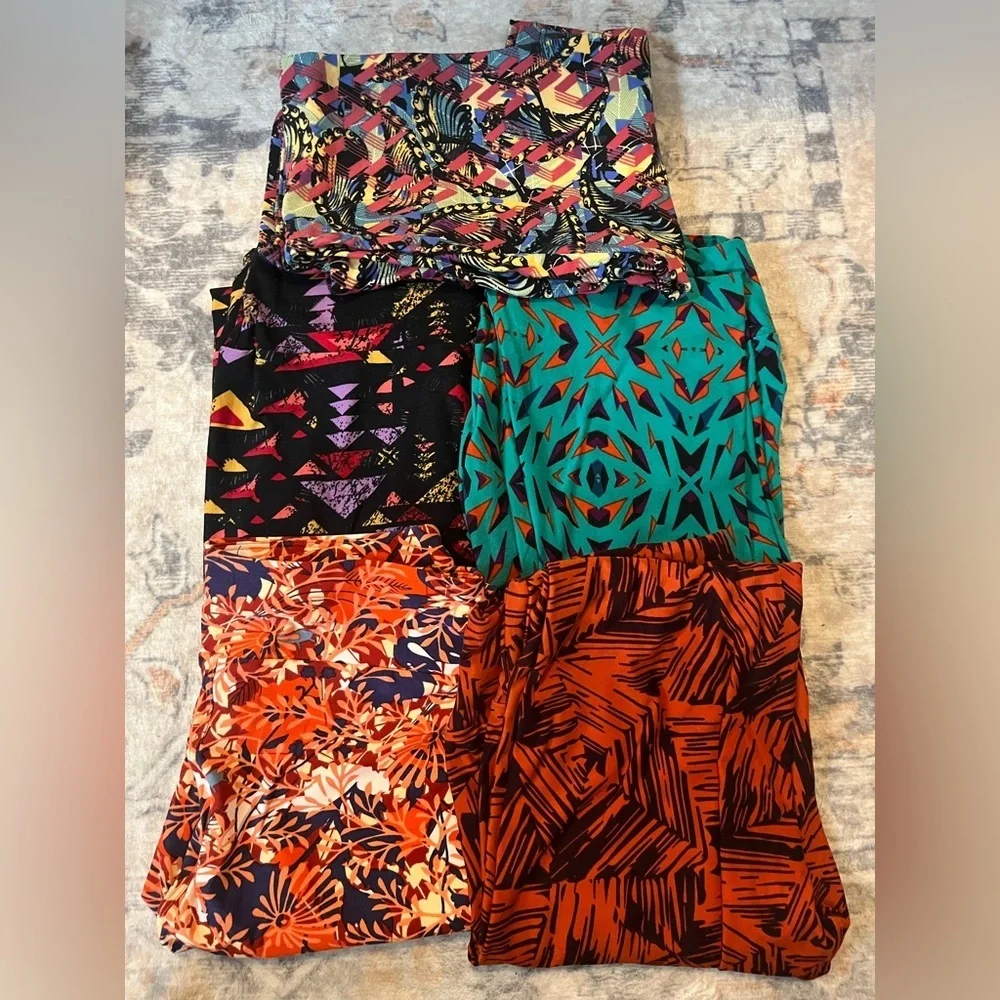LuLaRoe One Size Colorful Patterned Leggings Set of 5 - Picture 1 of 3